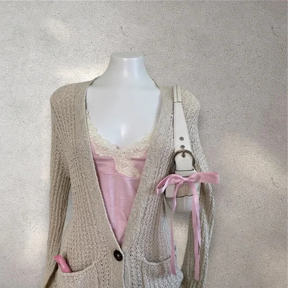 Vintage Hollister Cream Crochet Knit Cardigan - Picture 3 of 8